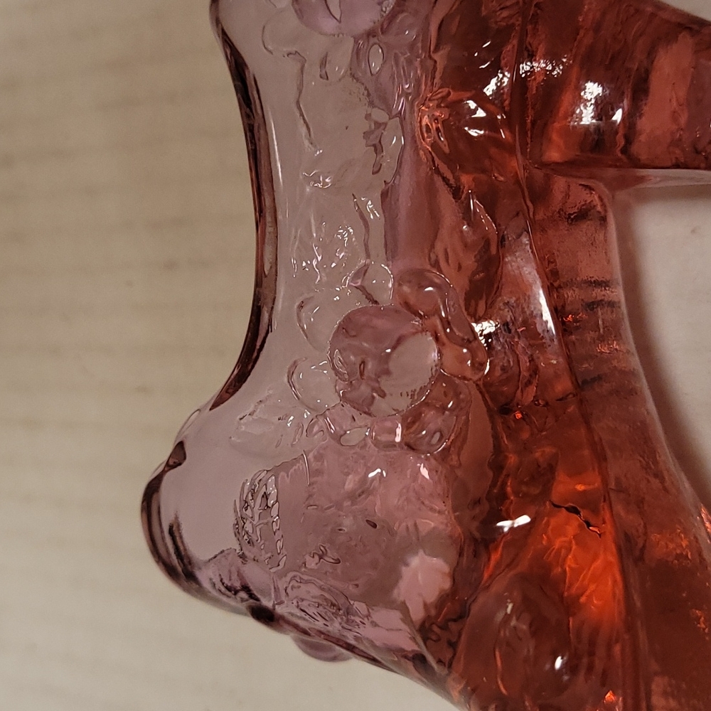 Vintage Fenton Pink Glass Shoe with Embossed Rose Design - Picture 11 of 16
